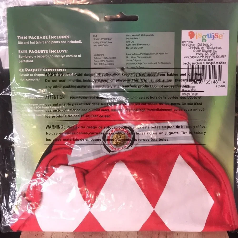 Disguise Mighty Morphin Power Rangers 0-12M Red Ranger Bib Hat Set